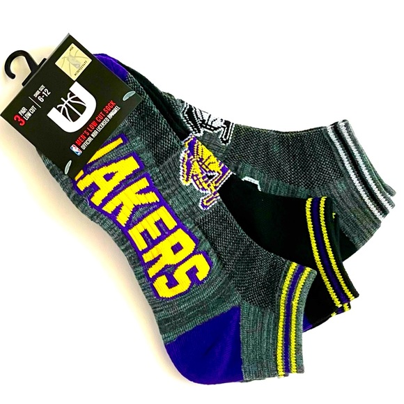 NBA Other - NBA Los Angeles LA LAKERS Low Cut Socks 3-Pair Men's SIZE 6-12 Grey Purple NWT